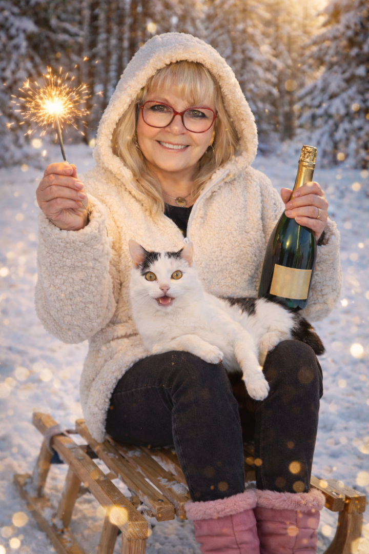 silvestergruss - frau-mit-katze