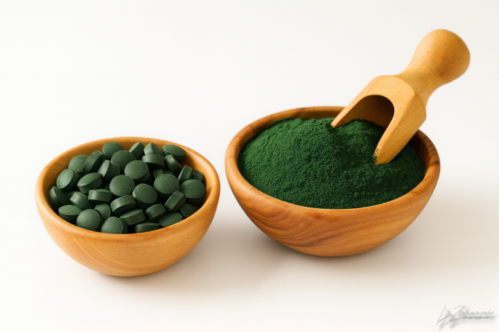spirulina presslinge und pulver