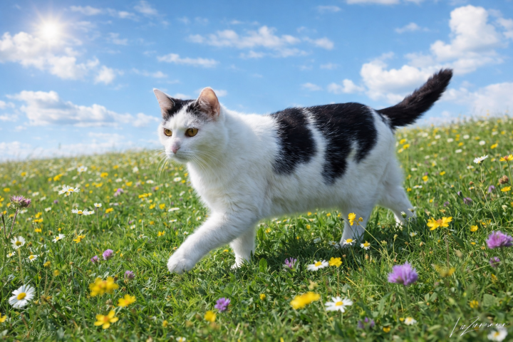 blumenwiese, katze